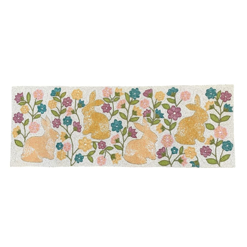 Rachel Zoe Easter Bunny Beaded Table Runner 13x36 Pop of Color Spring Floral NEW